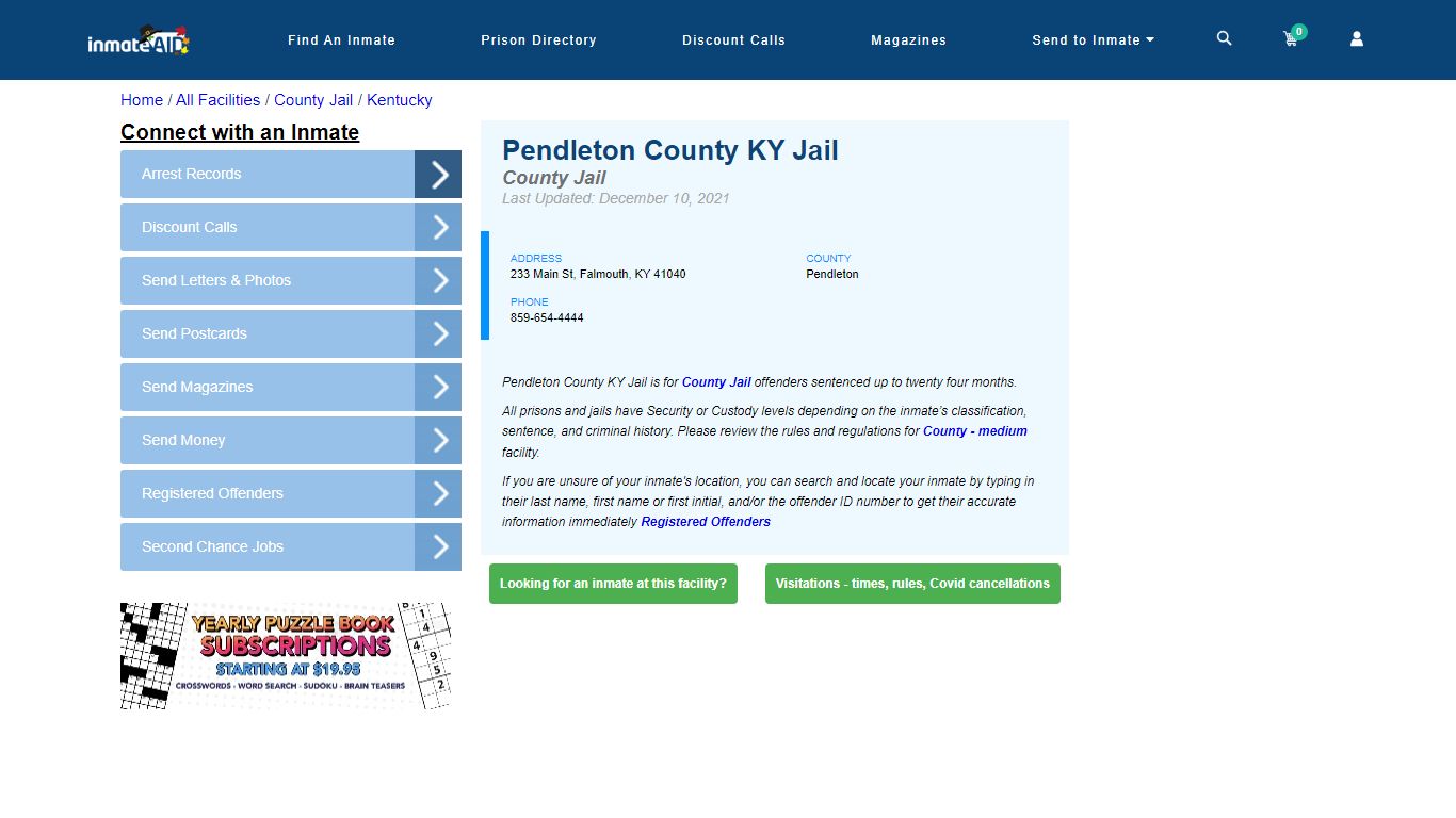 Pendleton County KY Jail - Inmate Locator - Falmouth, KY